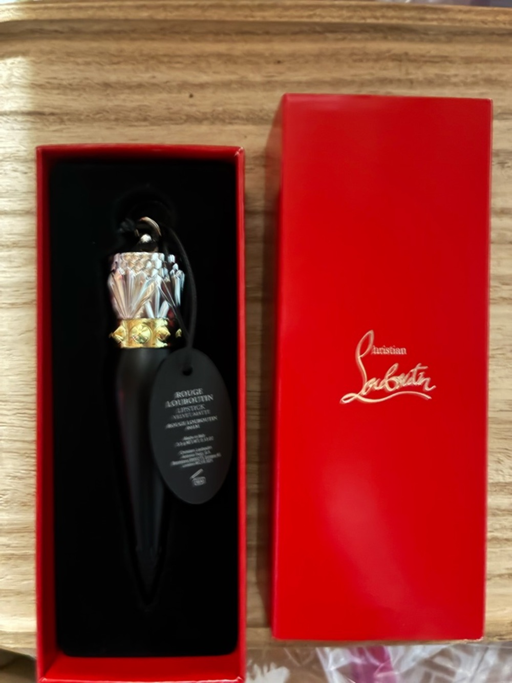 Christian Louboutin Black and Gold Lipstick Charm with Red Gift Box